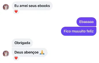 Mensagem de WhatsApp de uma cliente: “Eu amei seus ebooks”
